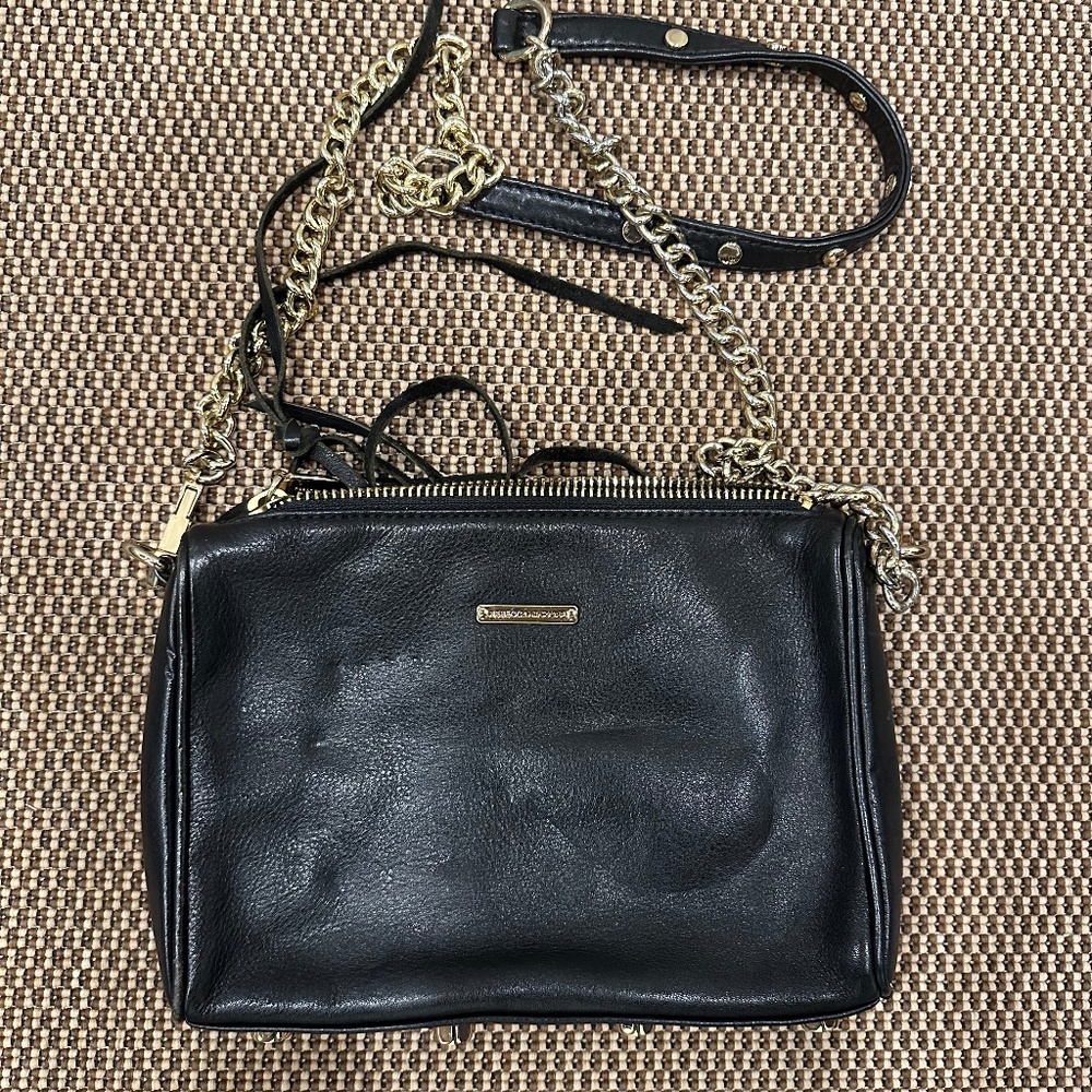 REBECCA MINKOFF 5 ZIP LEATHER MINI CROSSBODY HANDBAG BLACK